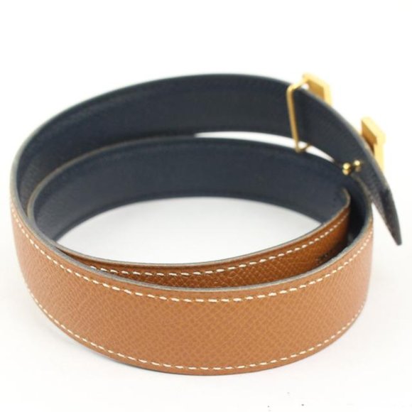 Hermès 24mm Brown x Navy Reveresible H Logo Belt Kit 55h128s